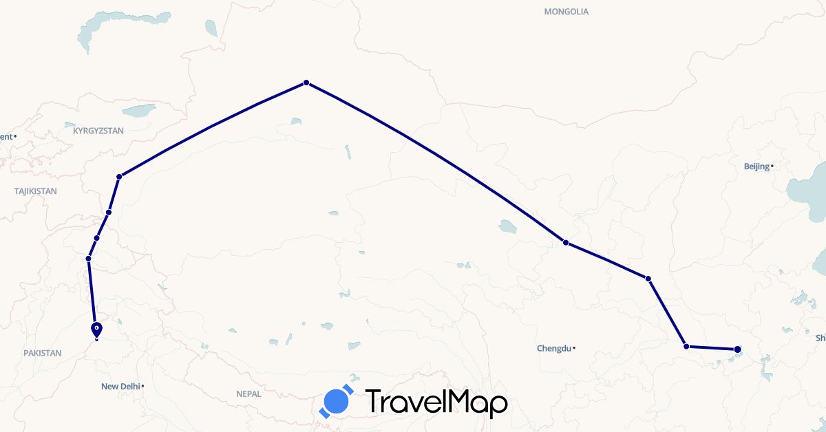 TravelMap itinerary: driving in China, Pakistan (Asia)